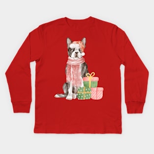 Christmas Boston Terrier Kids Long Sleeve T-Shirt